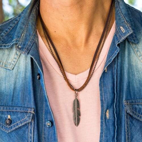 Leather Necklace Mens Necklaces Boho Necklace Mens Leather Necklace Feather Necklace