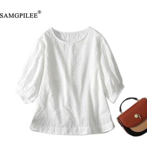 Summer 2021 New Elegant European Embroidered White Women T-shirts Sunscreen Half Sleeve Loose Oversized T Shirt Plus Size