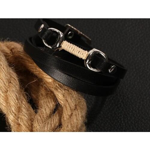JUNWEI Fashion Mens Multi-Layer Leather Bracelet Handmade Mens Bracelet Gifts for Men