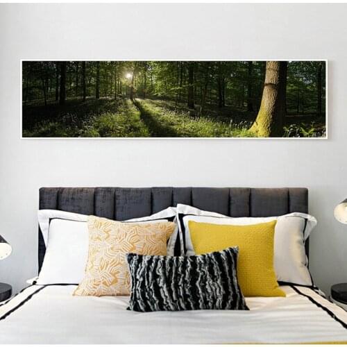 Wall Pictures Painting Poster Art Prints Forest Green Tree Landscape Painting on Canvas for Natural Decor Living Room Bedroom