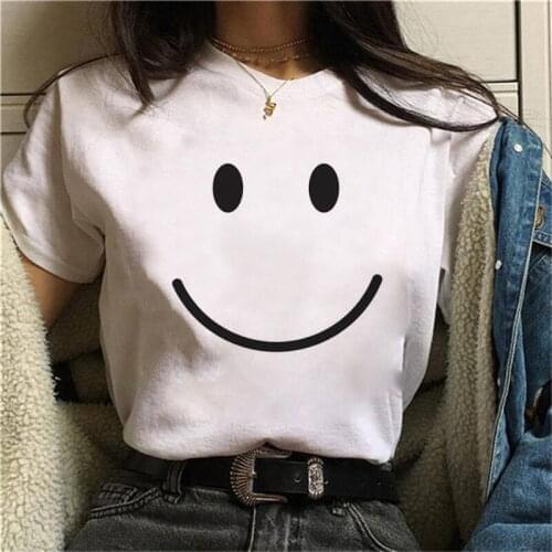 Oversized Women T Shirt Fashion Summer Short Sleeve Smile Graphic Tshirt Streetwear 90s Girl Ladies Female Clothing White Tees