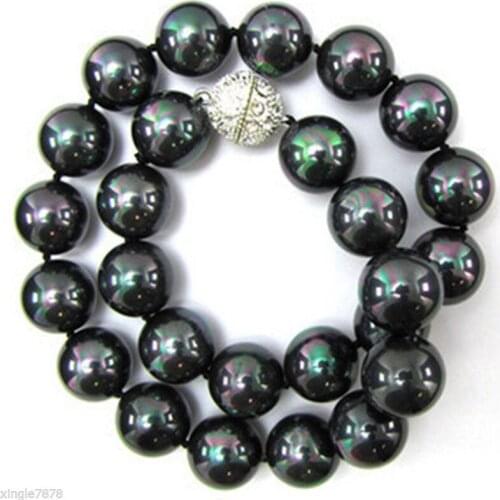 10mm Natural Black South Sea Shell Pearl Necklace 18 inch