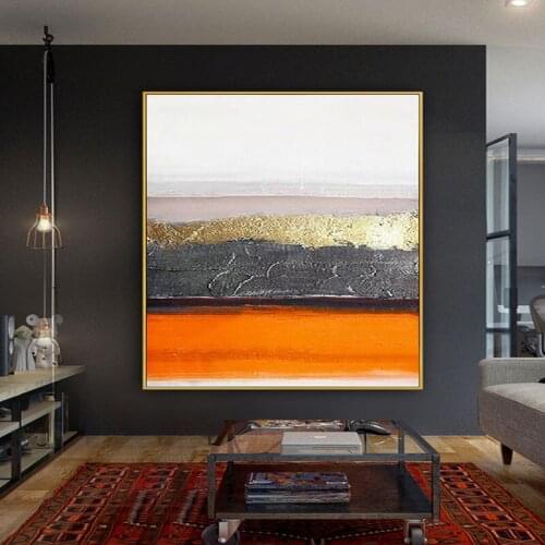 Hand Painted Abstract Oil Painting Wall Art Square Yellow Black Picture Minimalist Decorative Modern On Canvas For Living Room