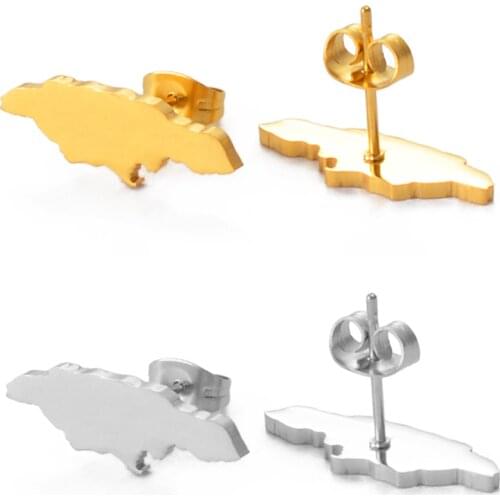 Anniyo Jamaica Map Stud Earrings for Women Girl Gold Color and Stainless Steel Jamaican Jewelry Gifts #139721