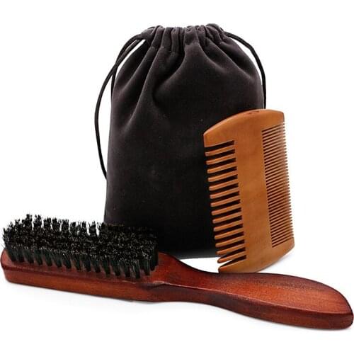 Boar Bristles Shaving Brush Wood Beard Brush Kit Double-Sided Styling Comb Repair Modeling Cleaning Care Kit For Men
