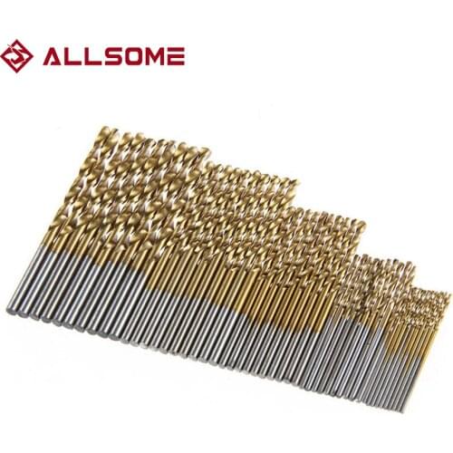 ALLSOME 50PCS 1/1.5/2/2.5/3mm HSS Titanium Coated Twist Drill Bits High Speed Steel Drill Bit Set HT2392