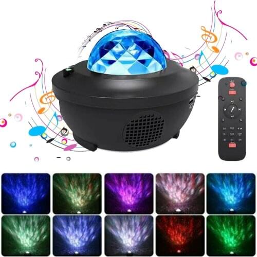 LED Star Projector Night Light Ocean Wave Star Light Room Decoration With Music Bluetooth Speaker Remote Control