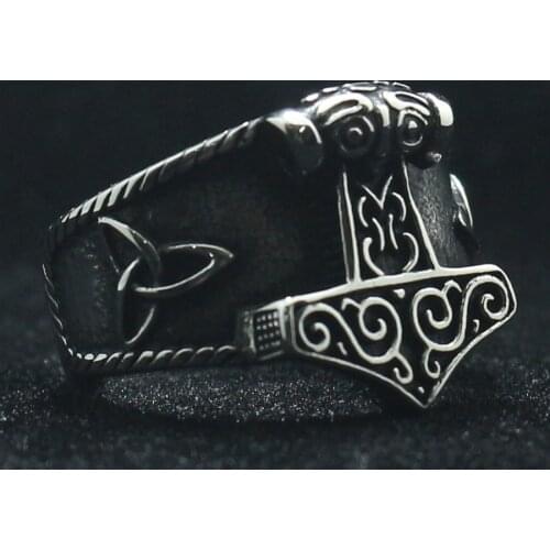 Unisex 316L Stainless Steel Punk Gothic Thors Hammer Vintage Classic Ring