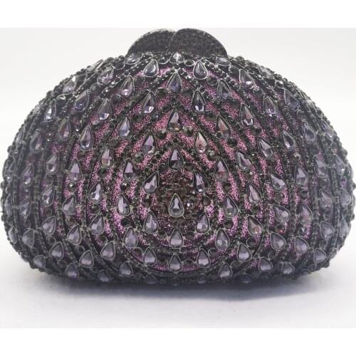 High Quality Blue Purple Metal Crystal Clutch Fashion Wedding Bridal Purses Elegant Women’s Diamond Shoulder Bag Chain Clutches