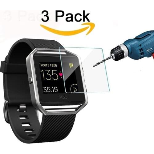 3 Pack Tempered Glass Screen Protector for Fitbit Blaze Smart Watch, 0.3mm 2.5D High Definition 9H Premium Clear