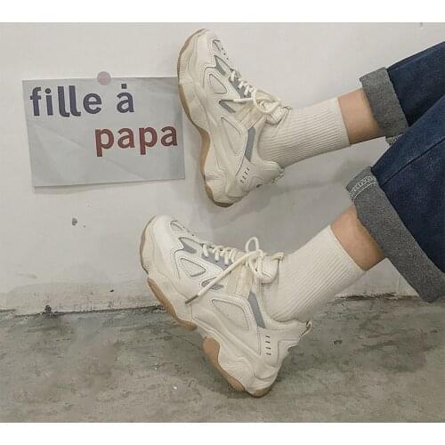 2021 Women Chunky Platform Sneakers Ladies Breathable Wedges Vulcanized Female Lace Up Walk Shoes Woman Comfortable Footwear