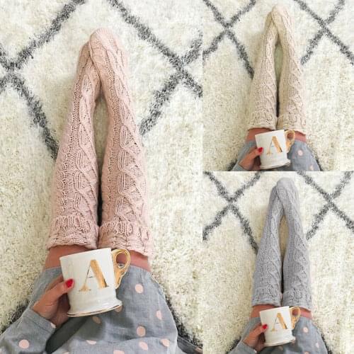 Women Lady Cable Knit Over Knee Long Boot Winter Warm Thigh-High Soft Sockings Autumn Winter Socks