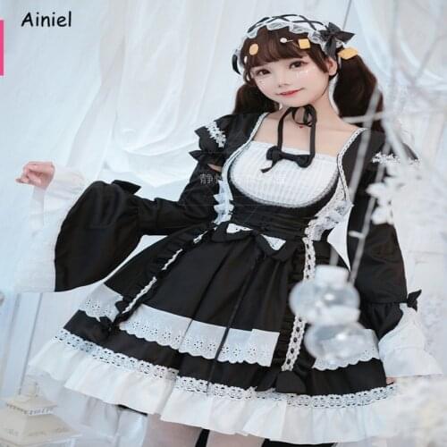 Anime Lolita Cosplay Costumes Maid Costume Black and white Women Maid outfit TuxedoTail Dress Role Play Halloween Women Clothes