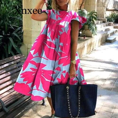 Dress Women 2020 Vintage Floral Print Loose A-Line Dress Elegant Casual O-neck Short Sleeve Dress Summer Womens Dress Vestidos