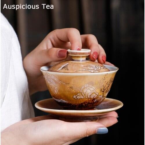 130ml Kiln Change Ceramic Gaiwan Teacup Handmade Tea Bowl Chinese Dahongpao Teaware Accessories Drinkware Portable Personal Cup