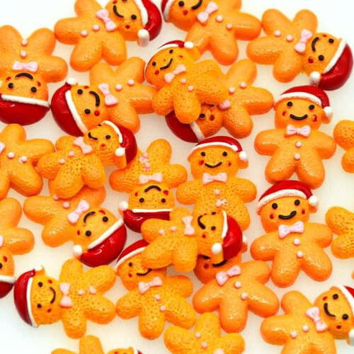 20PCS 21X27mm Resin Flatback Red Hat Gingerbread Man-Christmas Scrapbooking Crafts-Party Earring Pendants