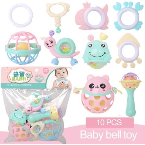 5-13 PCS Set Newborn Baby Teether Rattles Jingle Bells Baby Toys 0-12 Months Lovely Hand Hold Shaking Bell Baby Rattles Toys