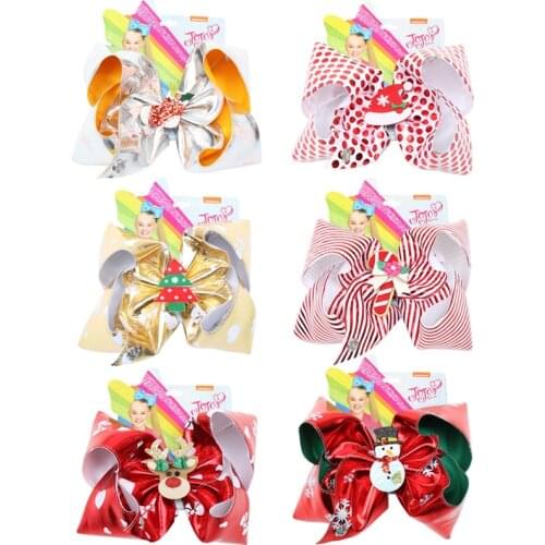 CN 6 Pcs/lot 7" Jojo Bows For Girls /Jojo Siwa Large Christmas Hair Bows For Girls With Clips Bowknot Handmade Hair Accessories