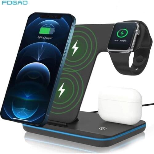 3 in 1 Qi Wireless Charger Dock Station 15W Fast Charging Stand For iPhone 12 11 XR XS X 8 Apple Watch 2 3 4 5 6 AirPods Pro