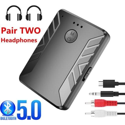 Bluetooth 5.0 Receiver Transmitter Pair 2 Headphones Stereo Music TV PC Car Audio Wireless Adapter RCA 3.5mm Aux Jack with Mic