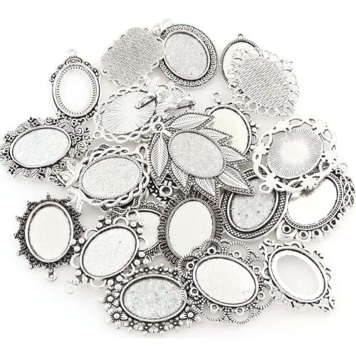 10Pieces 18x25mm Ancient Silver-Plated Metal Oval Cabochon Base Cameo Bezel Brooch Pin DIY Lapel Dress Jewelry Brooches