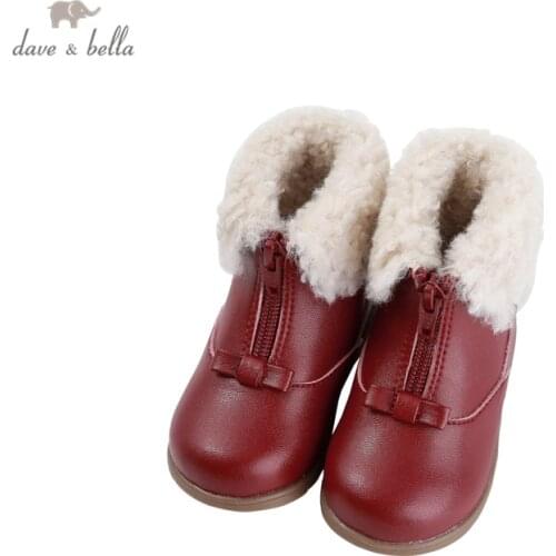 DB14724 Dave Bella winter girls fashion bow solid boots children leather shoes girl high quality boots leather bow shoes