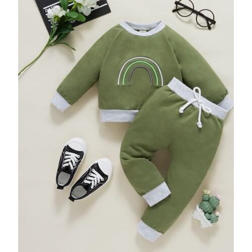 Children’s T-shirt and Trousers Set Fashion Rainbow Embroidery Long Sleeve Tops and Long Pants