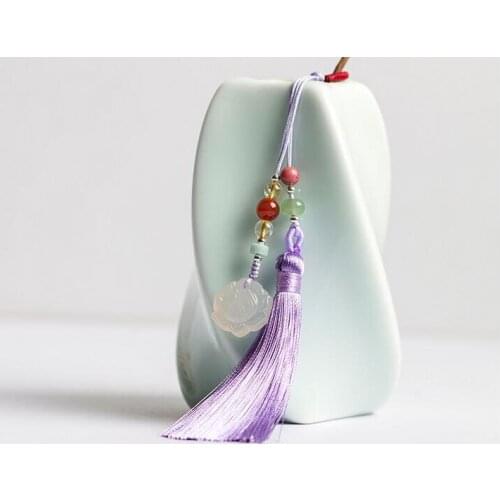 Designer hand-made tea dress retro Han dress cheongsam placket button chalcedony fringed Pendant