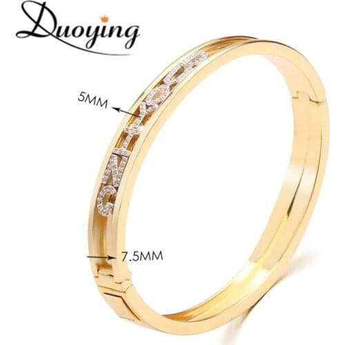 DUOYING DIY Fashion Custom Slider Bangle Charm letter Bracelets Name Bangles Slide Personalized Copper Bangle For Cute Gifts