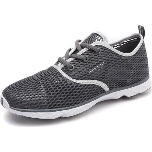 Summer Hollow Out Aqua Shoes Breathable Mesh Fabric Swimming Lace Up Upstream Beach Shoes Quick Dry Barefoot Water Shoes