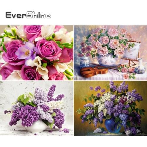 Evershine Diamond Painting Flowers Diamond Mosaic Cross Stitch Kit 5d Diamond Embroidery Floral Full Drill Square Wall Decor