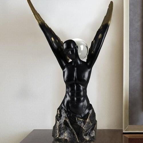 Art Resin Black Spread Wings Angel Decoration Characters Half Body Sculpture Crafts Place Home Decoration Birthday Wedding Gift
