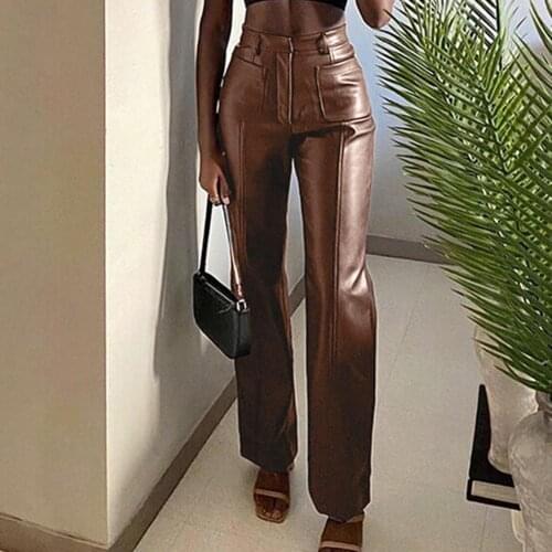 Faux Leather Pants Women Fall Sexy Straight Pants High Waist Pockets Loose Pants Sweatpants Elegant Women Pants pantalones