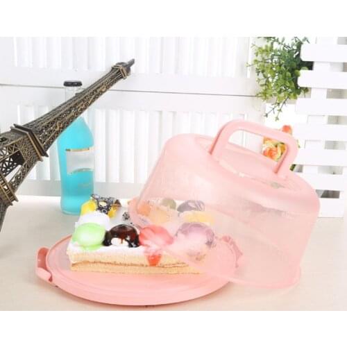 K5DC Plastic Round Cake Box With Handle Case Birthday Wedding Party Storage Box Container Dessert Pastry Cover Holder