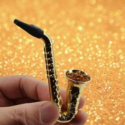 Smoking Herb/weeds/ Pipe Tobacco Pipe with Mesh Filter Unique Saxophone Mini Portable Smoking Pipes Metal Tobacco Pipe Hookah G