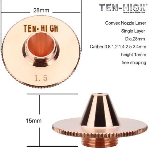CNC Laser Nozzle Single Layer convex height 11 15mmDia.28mm Caliber 0.8 1.2 1.4 2.5 3 4mm for Laser Cutting Head free shipping