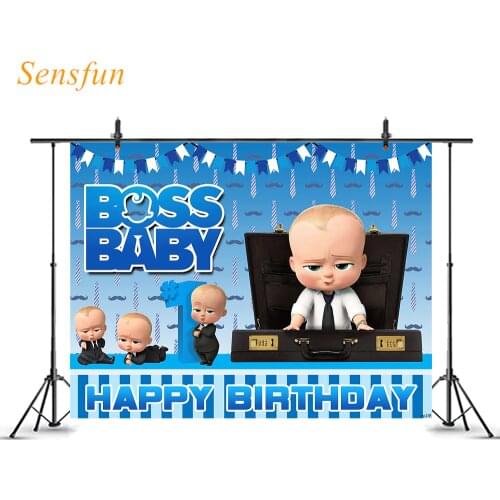 LEVOO Cartoon Backdrop 1st Birthday Little Men Boss Blue Photography Background Photobooth Photographic Backdrop Photo Studio
