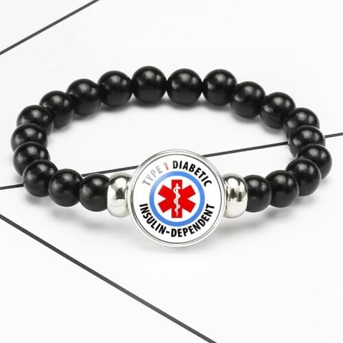 Medical Alert Diabetes Beads Bracelet Type 1 Type 2 Diabetic Snap Buttons Charms Bangle Trendy Jewelry