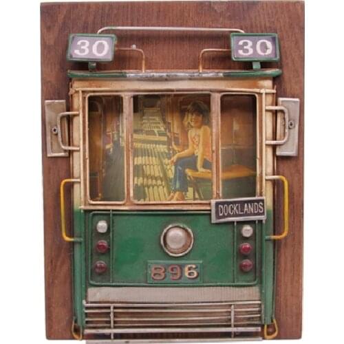 Photo Frame Metal Vintage Tram Decor Decorative Gift Trinket Miniature Nostalgic Wood Handmade Hand Painted Quality Durable Home