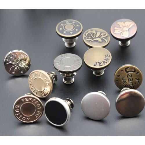 5pcs Retro Metal Buttons Snap Fastener Detachable Sewing-Free Pants Pin Jeans Retractable Button Fit Reduce Waist