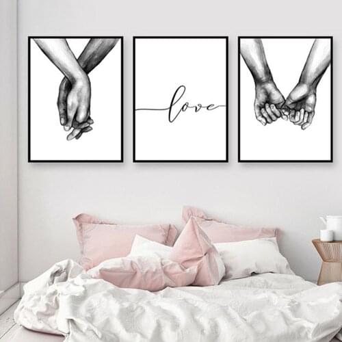 Minimalist Nordic Poster Black and White Holding Hands Canvas Prints Lover Quote Wall Pictures for Living Room Abstract Decor