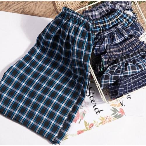 Men Mens Cotton Trousers And Shorts Double Gauze Casual Living Pants Beach Pants Cotton Plaid Sleepwear Mens Pajama