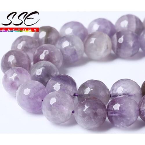 Natural Purple Amethysts Round Beads Faceted Stone Loose Beads 15"Strand 4 6 8 10mm DIY Bracelet Accessories For Jewelry Making