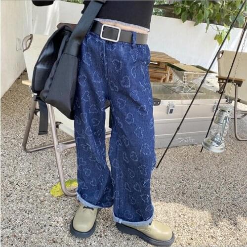 2021 new wholesale girls denim wide pants fashion autumn girls jean pants 6-12t B439