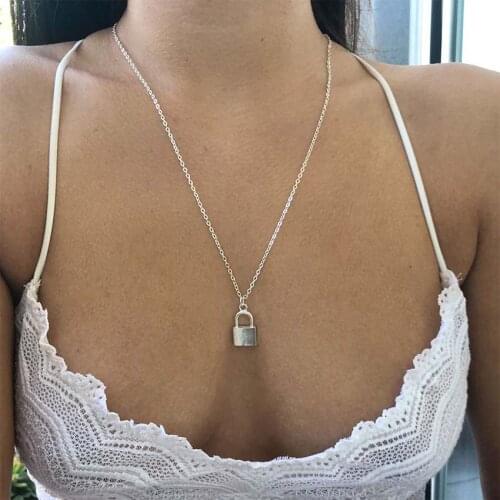 New fashion Women Gold silver Color Chain Choker lock Long Necklace Jewelry collana Bijoux Femme Joyas mujer Collier ras du cou