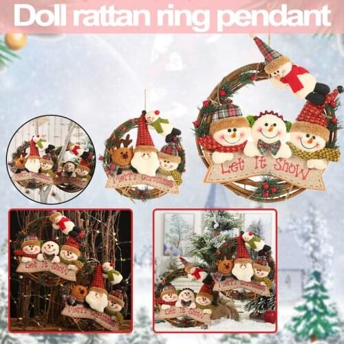 Christmas Decorations Elderly Snowman Elk Rattan Ring Pendant Small Work Rattan Wreath Ornaments DA