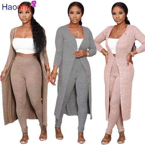 Solid Knitted Stretchy Long Sleeve Open Stitch and High Waist Skinny Legging Women Matching Sets Autumn Winter Clothes Tracksuit