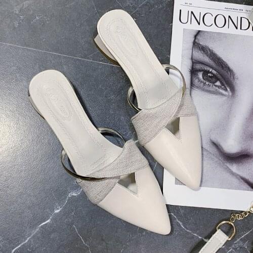 Pointed sandals womens 2021 new summer thick heel womens shoes Baotou wears Korean version of low heel shoes