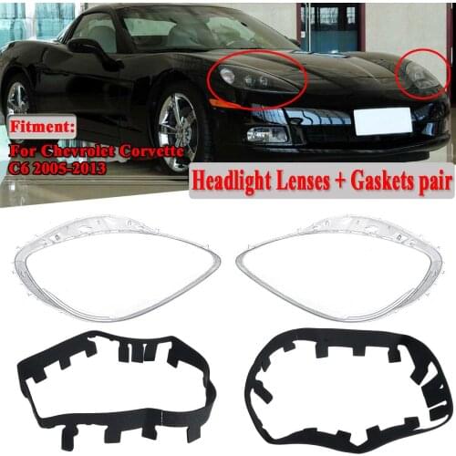 A Pair Car Front Headlamp Lens Headlight Lenses Cover Trim Replace + Gaskets Kits For Chevrolet For Corvette C6 2005-2013