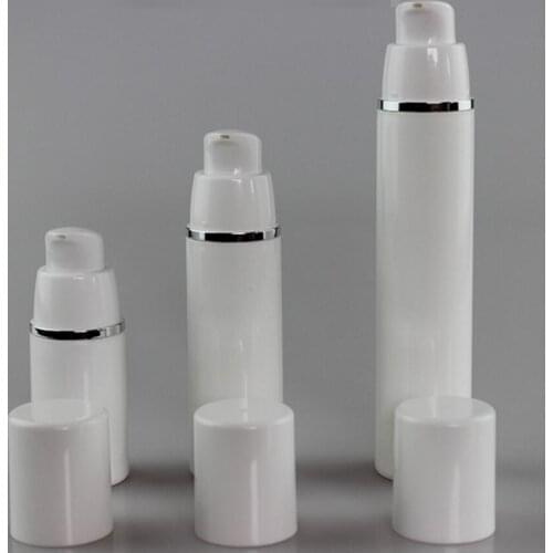 15ml 30ml 50ml PP Plastic Airless Bottles White Airless Vacuum Pump Lotion Bottle with Silver Line LX1321